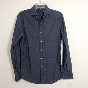 Blue Button Down Slim Fit Long Sleeve Polo sz Medium